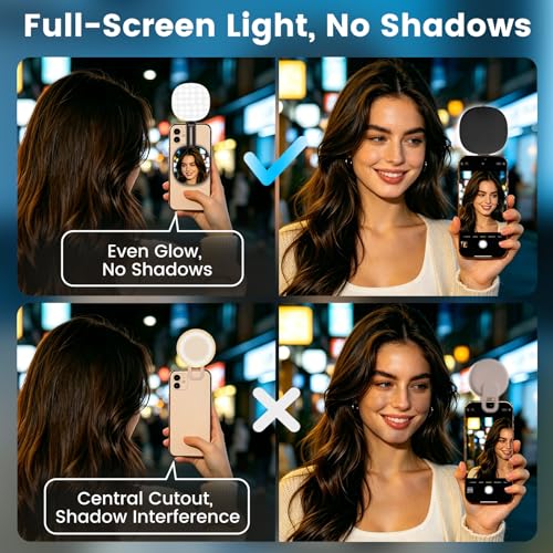 SJZXVZ Magnetic Selfie Light, 3-Mode Phone Light Compatible with Phone Magsa for Selfies/Photography/TikTok/Zoom Calls/Video Conference, Long-Lasting & Rechargeable, CRI97, Black - color: Black