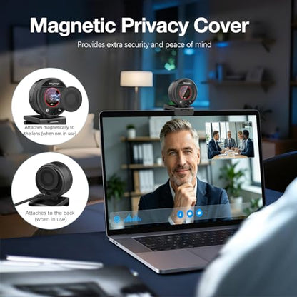4K Webcam with Microphone for PC Laptop 1080P@60fps Web Cam with Privacy Cover for Streaming with PDAF 8X Digital Zoom for Desktop Camera for Mac Windows USB Web Cam for Teams/Twitch/Zoom/Meeting - size: 4K webcam