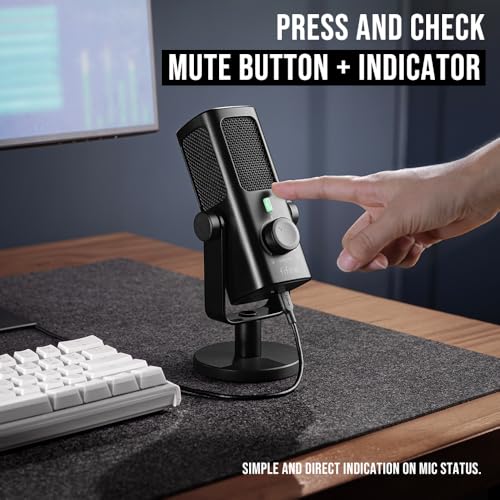FIFINE USB-Podcast-Condenser-Microphone for Studio-Recording/Computer-Streaming, Desktop-Metal-Mic for YouTube Music Vocal Creation, with Monitor-Mix Volume-Control, Low-Cut Switch (PROFILE3)