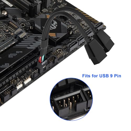 OwlTree 2 Pack Motherboard 9 Pin USB 2.0 to Dual 9 Pin Extension Splitter | Motherboard USB Splitter 9 Pin Header Cable, USB2.0 Header Splitter for Internal Computer Motherboard (Braided Black)