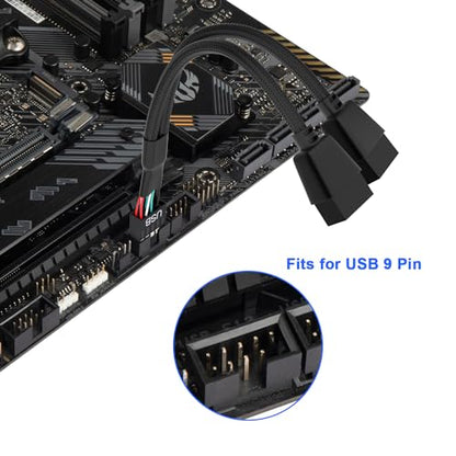 OwlTree 2 Pack Motherboard 9 Pin USB 2.0 to Dual 9 Pin Extension Splitter | Motherboard USB Splitter 9 Pin Header Cable, USB2.0 Header Splitter for Internal Computer Motherboard (Braided Black)