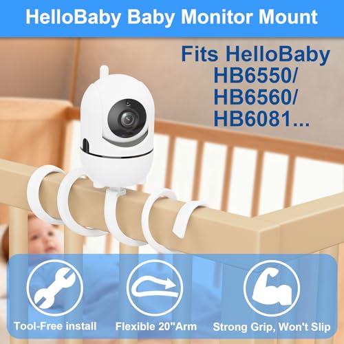 Flexible Baby Monitor Mount for HelloBaby HB6550/Pro/HB6560/HB6240/HB65/HB6351/HB6339/ HB66 Baby Camera Mount Adjustable Long Gooseneck Bracket, Baby Monitors Holder No Tools or Wall Damage (20 inch) - size: Flexible Mount