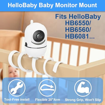 Flexible Baby Monitor Mount for HelloBaby HB6550/Pro/HB6560/HB6240/HB65/HB6351/HB6339/ HB66 Baby Camera Mount Adjustable Long Gooseneck Bracket, Baby Monitors Holder No Tools or Wall Damage (20 inch) - size: Flexible Mount