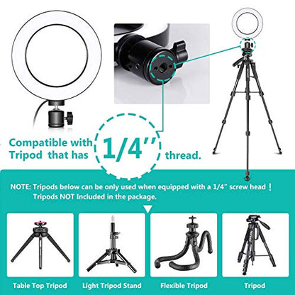 Ring Light OEBLD Dimmable with 3 Light Modes & 10 Brightness Level 360° Rotae LED Ring Fill Lights for Phone Live Stream Makeup YouTube Video Shooting (C(10'' Ring Light with Clip)) - size: C(10