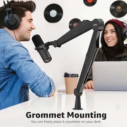 IXTECH Microphone Boom Arm Adjustable Stick Mic Arm Stand with Desk Mount Clamp Overhead 360° Rotatable Microphone Stand with Cable Management for Podcast Streaming Gaming Studio CAPTAIN Model - color: 1 Black