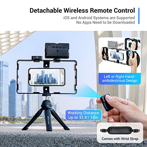 [Wireless Remote] Magnetic Smartphone Video Cage Rig for iPhone 16 15 14 13 12 Pro Max Mini & Magsafe Case,Universal Cell Phone Stabilizer Rig with 6 Cold Shoe Mounts,Phone Cage Rig for Filming