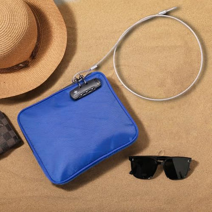 KOSMCCO Beach Locking Bag, Portable Safe, 9x7.5 Inch, Blue | Anti-Theft Design, Security Cable Included, Holds Phone Wallet and Keys, Ideal for Beach Pool Cruise and Travel - color: Blue