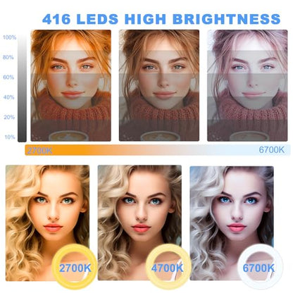 Ring Light 18" with Stand, 55w 6700K LED Light,63" Tripod,Multi-Angle Adjustable Phone Stand, for iPhone and Android Phones, CRI95, Suitable for YouTube, TikTok, Selfies (White, 18") - color: White