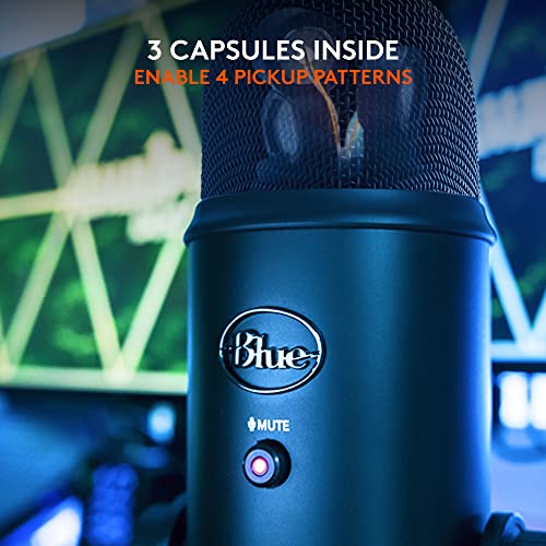 Logitech Creators Blue Yeti USB Microphone for PC, Mac, Gaming, Recording, Streaming, Podcasting, Studio and Computer Condenser Mic with Blue VO!CE effects, 4 Pickup Patterns, Plug and Play - Blackout | Blue Vo!ce Effects, 4 Pickup Patterns, Plug and Play