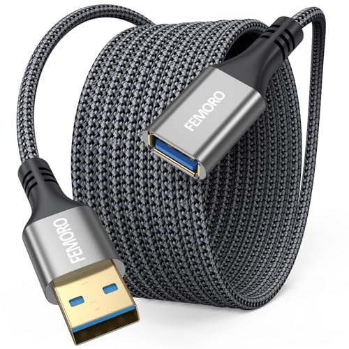 USB Extension Cable 15 ft Long, USB 3.0 Extender Type A Male to Female, 5Gbps Data Transfer & 15W Charging Braided Nylon Cord for Webcam, Dash Cam, Keyboard, Mouse, Printer and More