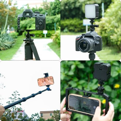 Koolehaoda Mini Ball Head with Cold Shoe Mount 360° Swivel for Camera | Tripod Ball Head Aluminum 1/4" Screw Panoramic Mount with Removable Hot Shoe Adapter for Video Light Microphone