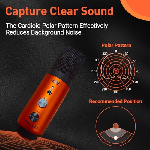 ESI cosMik uCast | USB Microphone, Cardioid Condenser Computer Microphone for Gaming, Streaming, Podcasting, 2m USB-C Cable, Mute Button, Built-in Headphone Jack, Gain Control, USB Mic for PC & Mac - style: cosMik uCast USB Microphone