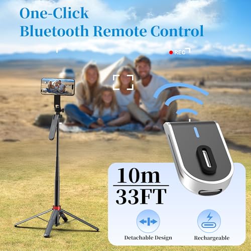 PlusAcc 69” Magnetic Selfie Stick Tripod - Extendable Phone Mount for MagSafe, 360°Rotation Travel Stand with Rechargeable Remote, Compatible with iPhone, Camera, Video Recording - size: 69"