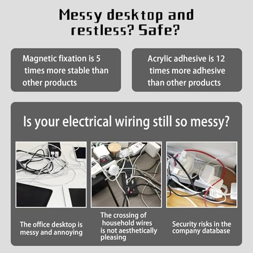 Magnetic Cable Organizer Set, 8 Pcs Easy Adhesion Desk & Wall Mount Holders for Mobile Phones and USB Cables, Perfect for Office, Kitchen, Car, and Bedside Use (Black)