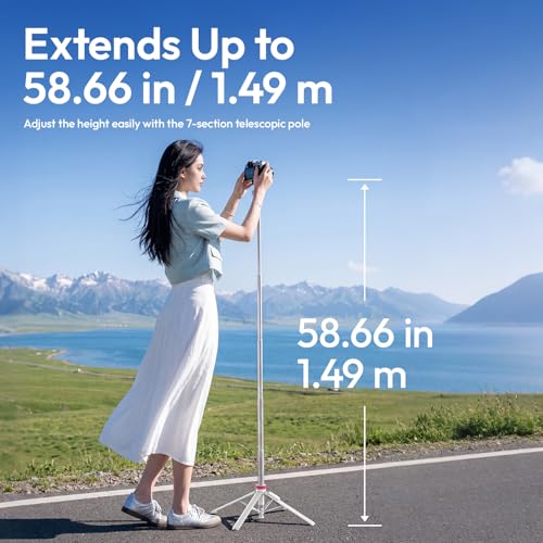 ULANZI MT44M Auto Open Magnetic Phone Tripod, 59" Selfie Stick Tripod Stand w Remote, 2-in-1 Dual Mount&1/4" Screw for Phone&Camera, 360°Ball Head for iPhone Android, Vlogging, Live Streaming, White - color: White