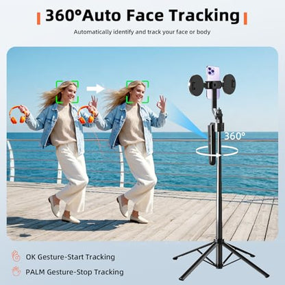 Auto Face Tracking Selfie Stick Tripod for iPhone with Light 360 Rotation that Follows Your Movement 70.9" Camera Tripod Stand with Remote for Content Creator Vlog Live Stream Video Recording - style: A-Auto Face Tracking Tripod with 2 Ring Light