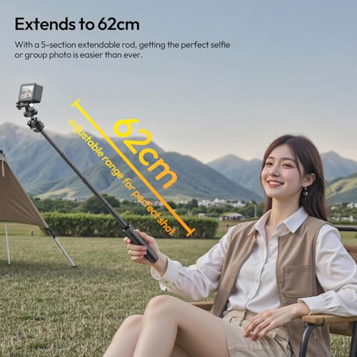 ULANZI MT90 Tripod Stand Vlog Handle Grip with Cka Quick Release w Ballhead w Cold Shoe, Camera Desktop Mini Tripod for GoPro, Insta360, DJI Osmo Pocket 3 4/Action 6 5pro 4/360, Small Cameras
