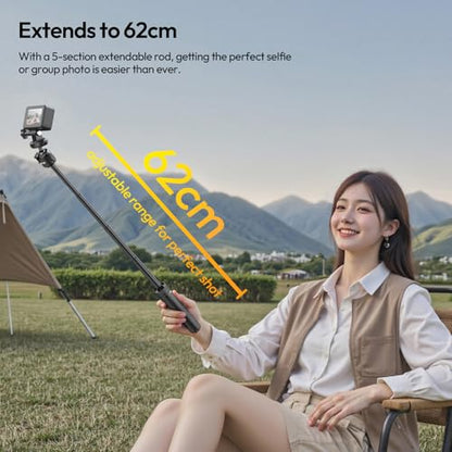 ULANZI MT90 Tripod Stand Vlog Handle Grip with Cka Quick Release w Ballhead w Cold Shoe, Camera Desktop Mini Tripod for GoPro, Insta360, DJI Osmo Pocket 3 4/Action 6 5pro 4/360, Small Cameras