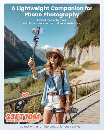 CAMBOFOTO 73"-Phone-Tripod-with-Horizontal-Overhead, Selfie Stick/Tall Travel Stand with Wireless Remote and iPhone Holder, Mirrorless/Compact/GoPro/Camera/Compatible/iPhone/Smartphone
