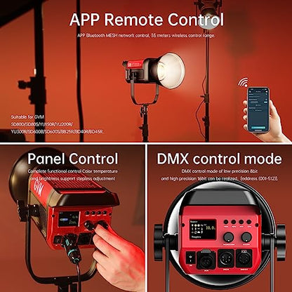GVM Photography Lighting 300W Bi-Color Studio Lights with 45°Standard Reflector 65700Lux@1m CCT 2700~6800K 12Lighting Scenes App Control LED Video Light - color: video light