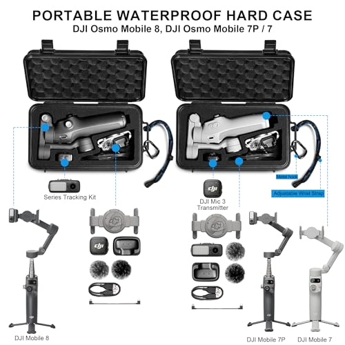 Lekufee Travel Waterproof Hard Case for DJI Osmo Mobile 8, Osmo Mobile 7P / 7 Gimbal Stabilizer and Accessories(Case & Bag Only)