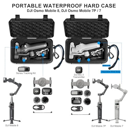 Lekufee Travel Waterproof Hard Case for DJI Osmo Mobile 8, Osmo Mobile 7P / 7 Gimbal Stabilizer and Accessories(Case & Bag Only)
