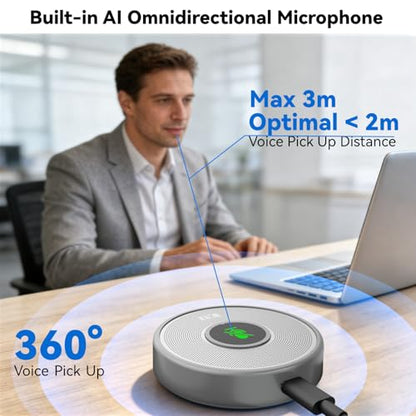 ANSTEN USB Microphone No Speaker, Laptop Computer Microphone Conference Mic, Mute Button with LED, Omnidirectional Condenser PC Desktop Mic, AI Noise Reduction, Plug & Play for Online Class Video - color: Silver