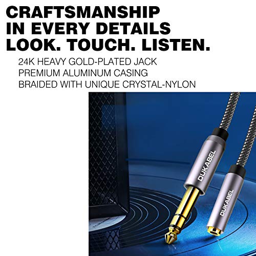 DUKABEL TopSeries 6.35mm (1/4 inch) to 3.5mm (1/8 inch) Headphone Jack Adapter, 1/8 (Female) to 1/4 (Male) Extension Cable, 3.5 to 6.35 Audio Cable for Mixer Guitar Piano Amplifier Speaker and More - size: 30 cm