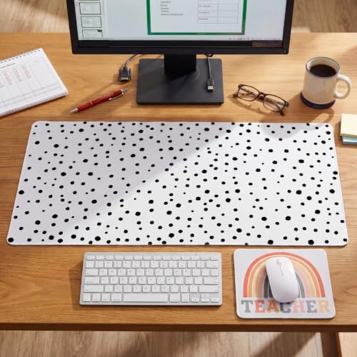 Eaasty 2 Pcs Teacher Desk Decor Large Polka Dot Desk Mat and Boho Rainbow Mouse Pad, 32x16'' Non Slip Rubber Base Computer Desks Mat for Back to School Gift Classroom Office Teacher Must Have