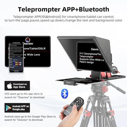 Desview P15 Teleprompter 15 inch Professional Prompter with HD Glass & Adjustable Mirror Compatible with DSLR Cameras Smartphones Tablets for Video Recording Live Streaming - size: P15 Teleprompter