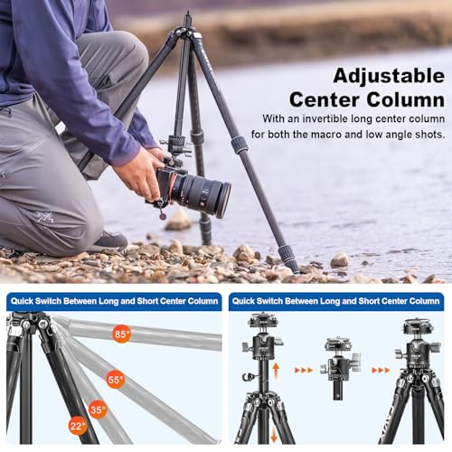 CAVIX 57"/145cm Carbon Fiber Tripod, Lightweight Tripod for Camera, 360° Panorama Tripod Ball Head, 1/4" Arca QR Plate, Travel Tripod Monopod for DSLR Video Camcorder, Max Load 33lb/15kg. - size: Carbon Fiber(57")