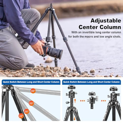 CAVIX 57"/145cm Carbon Fiber Tripod, Lightweight Tripod for Camera, 360° Panorama Tripod Ball Head, 1/4" Arca QR Plate, Travel Tripod Monopod for DSLR Video Camcorder, Max Load 33lb/15kg. - size: Carbon Fiber(57")
