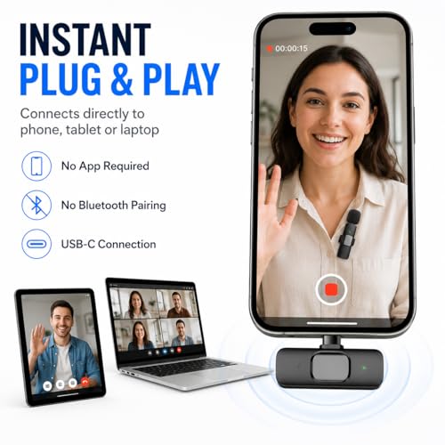 USB C Mini Lavalier Microphone for iPhone 15 16 and Android Devices