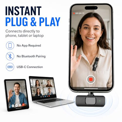 USB C Mini Lavalier Microphone for iPhone 15 16 and Android Devices