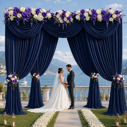 50ft x 12ft Navy Blue Backdrop Curtains, Wrinkle Free Thick Fabric Polyester Curtains Backdrop Drapes Cover for Parties Wedding Birthday Photography Background, 10 Panels 5ft x 12ft - color: Navy blue, size: 50FT(W) x 12FT(H)
