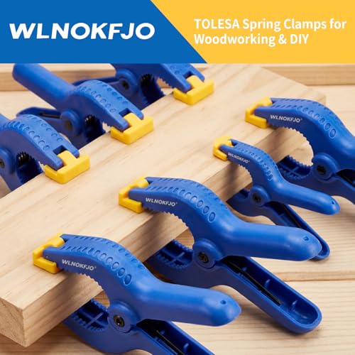 6 inches Spring Clamps Heavy Duty - 6 Pack Large Plastic Clamps& Safety Work Gloves for Woodworking, Crafts, Backdrop and Pool Cover with 3 Inches Mouth Opening And Serrated jaws - size: 6 inches