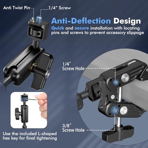 EMART 21" Magic Arm Clamp Kit with Super Clamp, 1/4" 3/8" Threads for ARRI, Flexible Camera Desk Mount, Adjustable Articulating Boom Arm for Webcam/Mic/Action Camera/Phone/Video Light