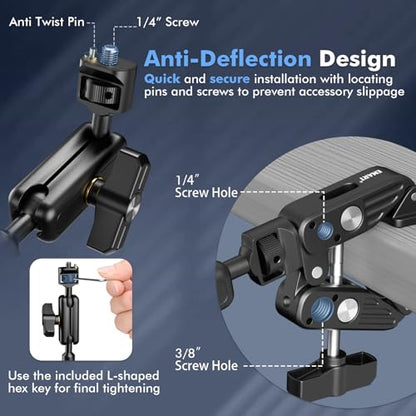 EMART 21" Magic Arm Clamp Kit with Super Clamp, 1/4" 3/8" Threads for ARRI, Flexible Camera Desk Mount, Adjustable Articulating Boom Arm for Webcam/Mic/Action Camera/Phone/Video Light
