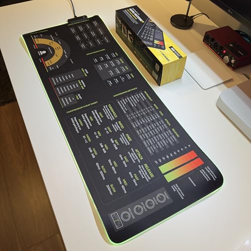 Mixing & Mastering Cheat Sheet Mousepad – 35×25cm (13.8"x9.8") & 80×30cm (31.5"x11.8") – Studio Desk Mat for Music Producers, DJs & Engineers – LED Version Available - size: XXL with LED (800x300mm)