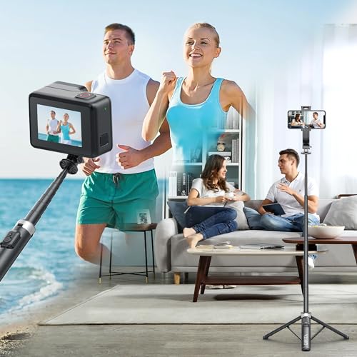 51" Selfie Stick Tripod, Extendable Cell Phone Stand with Remote, Aluminum Alloy Smartphone Travel Tripod Phone Stand for iPhone 15/14/13/12 Pro Max, Samsung, Huawei, GoPro - color: Black, size: 51in-Aluminum Pole
