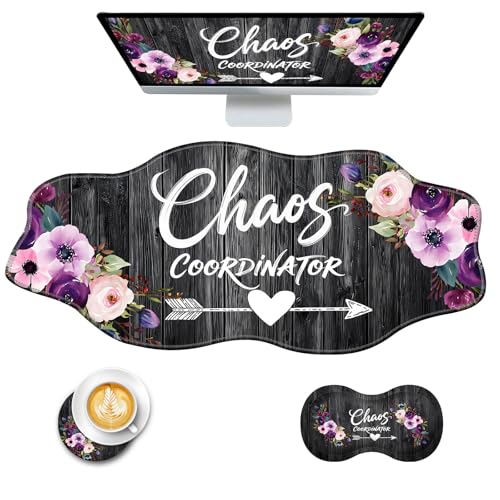 Mouse Pad with Wrist Support + Desk Mat + Coaster 3 in 1 Set, XXL Large Gaming Mousepad Ergonomic Mouse Pads for Desk Computer Laptop Office,Chaos Coordinator Quotes Vintage Watercolor Floral - color: Chaos Coordinator Quotes Vintage Watercolor Floral, si