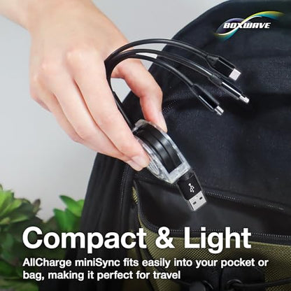 BoxWave Cable Compatible with OM System Tough TG-7 - AllCharge miniSync, Retractable, Portable USB Cable - Jet Black