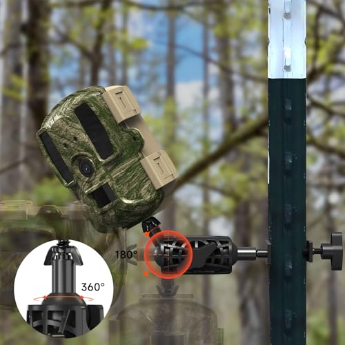 T Post Trail Camera Mount, T-Post Trail Camera Holder with 360° Adjustable Ball Head, Tool-Free 1/4"-20 Game Camera Mounting Bracket for Hunting, Wildlife, Farm Security, 4 Packs