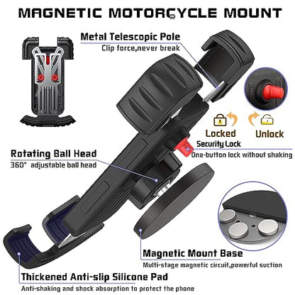 ULIBERMAGNET Motorcycle Magnetic Phone Mount,Heavy Duty Adjustable Magnetic Cell Phone Holder with Security Lock,Anti Shake 360° Rotation,Compatible with Motorcycles,ATV,UTV,Golf Cart,Car,Cruises - style: 2.24INCH Magnetic Motorcycle Phone Mounts
