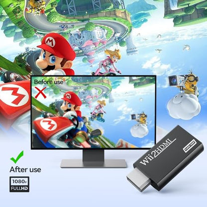 GANA Wii to hdmi Converter, wii to hdmi Adapter Supports All Wii Display Modes (wii to hdmi Black) - color: wii to hdmi Black