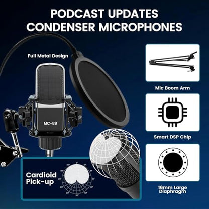 ALSO GO Podcast Equipment Bundle for 2, Podcast Microphone Bundle with Voice Changer, Recording Studio Equipment with Audio Interface, for Podcasting, Recording, Singing, Streaming, Gaming
