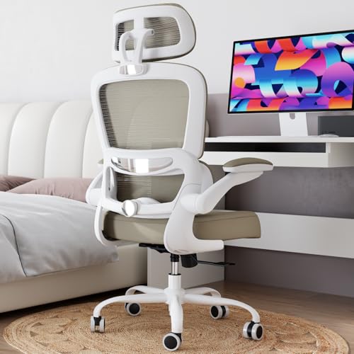 TRALT Office Chair Ergonomic Desk Chair, 330 LBS Home Mesh Office Desk Chairs with Wheels, Comfortable Gaming Chairs (1, Khaki) - color: Khaki
