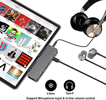 Adapter for iPad Pro USB C Hub M4 M2 M1/iPad Air 4/5/6/iPad Mini 6, 7in1 Adapter with 4K HDMI,3.5mm Jack,USB3.0,PD 100W,SD/TF,USB-C 3.0 Data,iPad Accessories - color: 7IN1