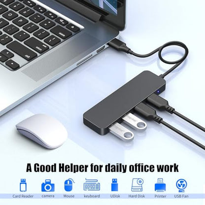USB Adapter, 4-Port Extender for Laptop, PC, MacBook, Mac Pro, iMac, Surface Pro and More (Black - USB 2.0/1m) - color: Black-usb 2.0/1m