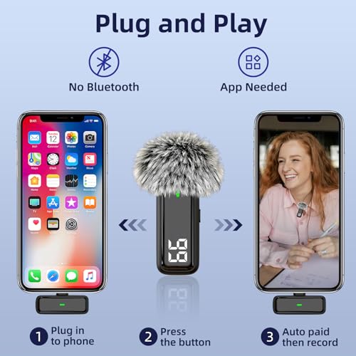 NPTCL Wireless Microphone for iPhone 17/16/15 PC Laptop Computer Android | Noise Canceling, 24H Charging Case, LED Charge Display, Mini Clip Mic for Video Recording Vlog Podcast Youtube, USB & USB C